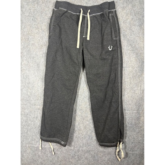 True Religion Mens Charcoal Gray Sweatpants Logo Drawstring Casual Size L - Picture 1 of 12